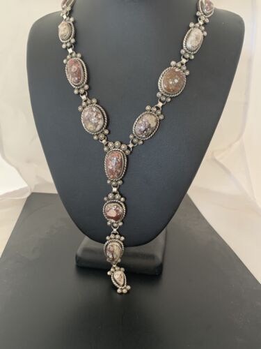 Native American Lariat Necklace | Wild Horse Turquoise | Sterling Silver | Navajo Handmade | 00583