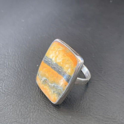 Navajo Bumble Bee Jasper Ring | Sterling Silver | Sz 8 Adjustable | Authentic Native American Handmade | 11540 - Masha USA
