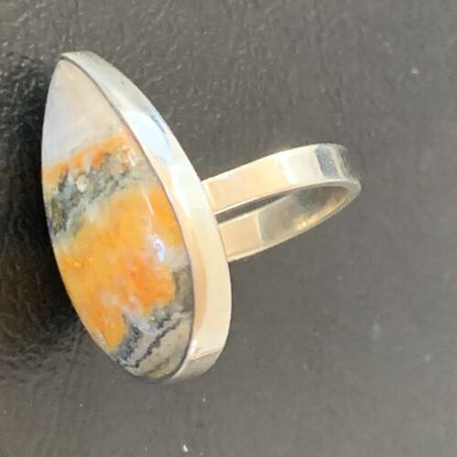 Navajo Yellow Bumble Bee Jasper Ring | Sterling Silver | Sz 8 | 11546