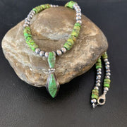Navajo Green Gaspeite Turquoise Inlay Pendant | Sterling Silver | Authentic Native American Handmade | 13267