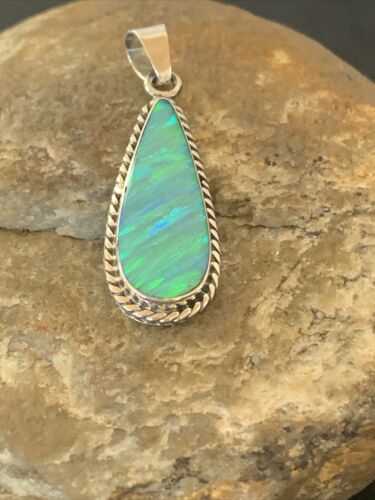 Native American Women's Navajo Green Faux Opal Pendant | Sterling Silver | 1.50" | 1392