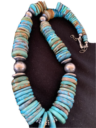 Southwestern Navajo Blue & Green Turquoise Necklace | Sterling Silver | Graduated | Authentic Native American | 20" | 1143 - Masha USA