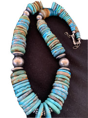 Southwestern Navajo Blue & Green Turquoise Necklace | Sterling Silver | Graduated | Authentic Native American | 20" | 1143