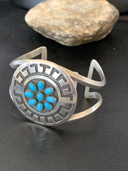 Men's Cluster Navajo Blue Kingman Turquoise Cuff Bracelet | Sterling Silver | Authentic Native American Handmade | 1652