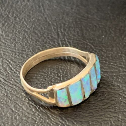 Navajo Blue Opal Inlay Band Ring | Sz 8.5 | Authentic Native American Handmade | 12417 - Masha USA