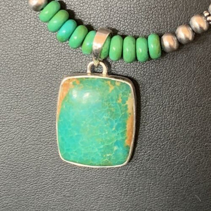 Navajo Green Turquoise Pendant Necklace | Sterling Silver Beads | Authentic Native American Handmade | 13305 - Masha USA