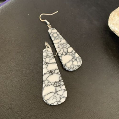 Navajo White Buffalo Turquoise Dangle Earrings | Sterling Silver | 2" | Authentic Native American Handmade | 11751