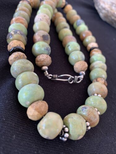 Navajo Sterling Silver Onyx, Agate & Picture Jasper Men's Necklace | 12mm | Authentic Native American Handmade | 23" | 1275
