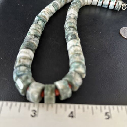 Native American Sterling Silver Necklace | Grey White Jasper Coral | 20" | 14429