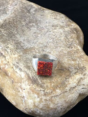 Navajo Men's Red Opal Inlay Ring | Sterling Silver | Sz 9.5 | Authentic Native American Handmade | 10104