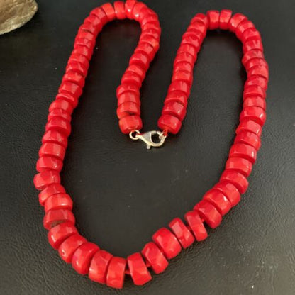 Women's Navajo Native American Bamboo Coral Strand Necklace | Sterling Silver | 24" | 13520