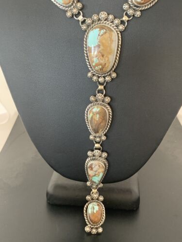 Navajo Royston Turquoise Lariat Necklace | Sterling Silver | Authentic Native American Handmade | 581