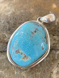 Navajo Blue Bisbee Turquoise Pendant | Sterling Silver | 1.5" | Authentic Native American Handmade | 1624