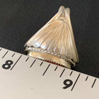 Native American Navajo Red Spiny Oyster Ring | Sterling Silver | Sz 10 | 11939
