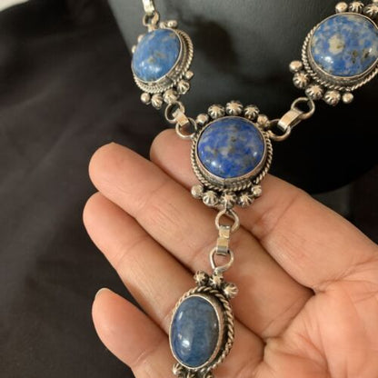 Navajo Lapis Lazuli Lariat Necklace | Sterling Silver | 30" | Authentic Native American Handmade | 11486