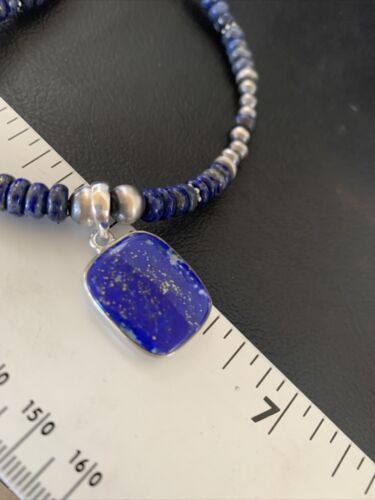 Native American Navajo Blue Lapis Pendant Necklace | Sterling Silver | Authentic Handmade | 12250 - Masha USA