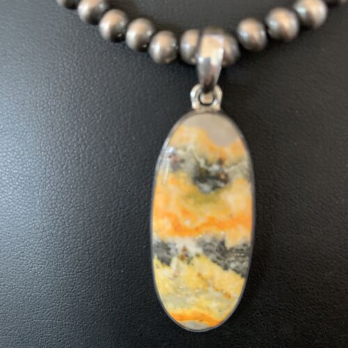 Navajo Yellow Bumblebee Jasper Pendant Necklace | Sterling Silver | Authentic Native American Handmade | 12810