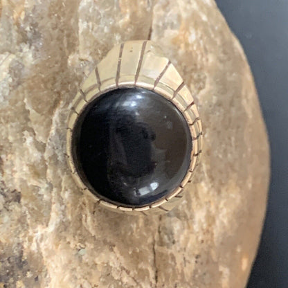 Men's XL Navajo Black Onyx Ring | Sterling Silver | Sz 14 | Authentic Native American Handmade | 11957