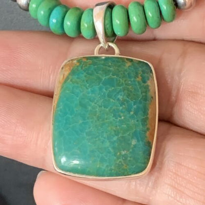 Navajo Green Turquoise Pendant Necklace | Sterling Silver Beads | Authentic Native American Handmade | 13305 - Masha USA