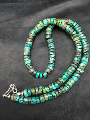Native American Green Turquoise Heishi Bead Necklace | 10mm Sterling Silver | 20" | 4357