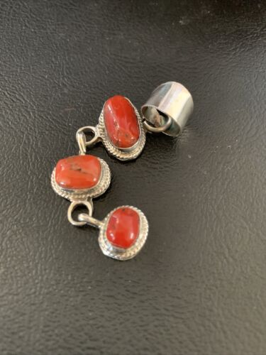 Navajo Red Coral Multi-Stone Necklace Pendant | Authentic Native American Sterling Silver | Multi-Stone | 13245