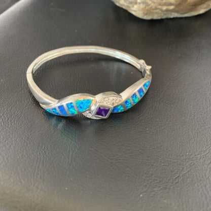 Navajo Blue Opal Amethyst Bracelet | Sterling Silver | 7" | Authentic Native American Handmade | 13123