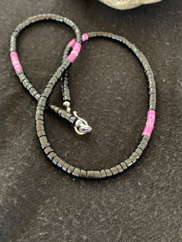 Native American Sugilite Heishi Onyx Necklace for Men | Sterling Silver | 19" | 8822
