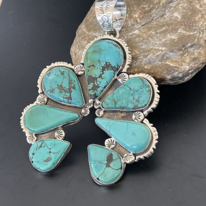 Navajo Blue Turquoise Naja Pendant Necklace | Authentic Native American Sterling Silver | 11356