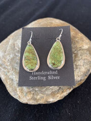 Native American Women's Navajo Green Gaspeite Earrings | Sterling Silver | 396