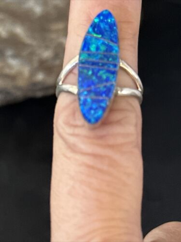 Navajo Blue Opal Inlay Band Ring | Sz 6 | Authentic Native American Handmade | 14702