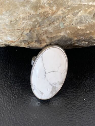 Navajo White Howlite Ring | Sterling Silver | Sz 6.5 | Authentic Native American Handmade | 11607