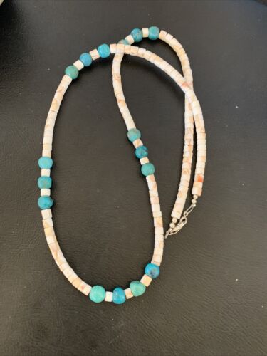 Navajo Pearls Turquoise Nugget Shell Necklace | Sterling Silver | 24" | Authentic Native American Handmade | 12543