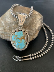Men's Navajo Sterling Silver Necklace Pendant Earrings | Blue #8 Turquoise | Authentic Native American Handmade | 2110