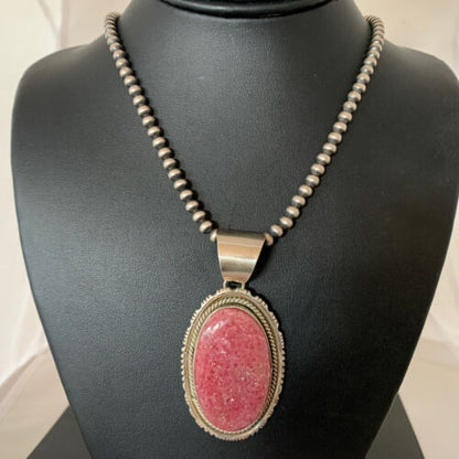 Native American Red Ruby Pendant Necklace | Sterling Silver | Handmade | 3" | 02186