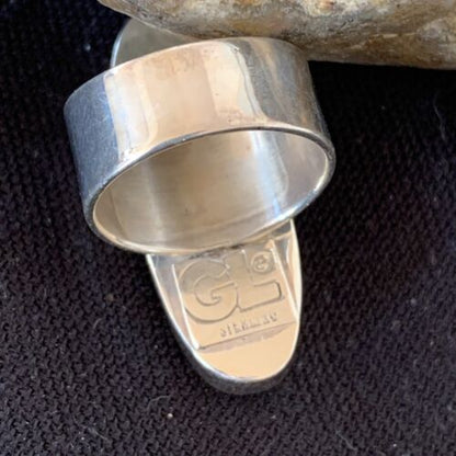 Southwestern Navajo Cinnabrite Ring | White Black | Sterling Silver | Sz 6.5 | 01549