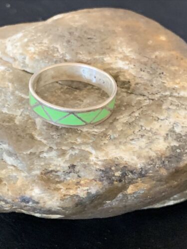 Navajo Men's Band Ring | Sterling Silver Green Gaspeite Inlay | Sz 12 | Authentic Native American Handmade | 12462
