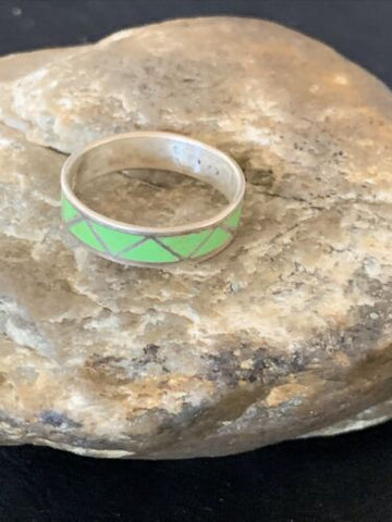 Men's Band Navajo Sterling Silver Green Gaspeite Inlay Native Ring Size 12 12462