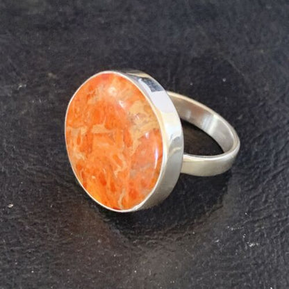 Native American Women's Apple Coral Sponge Ring | Sterling Silver | Sz 8 | 14046