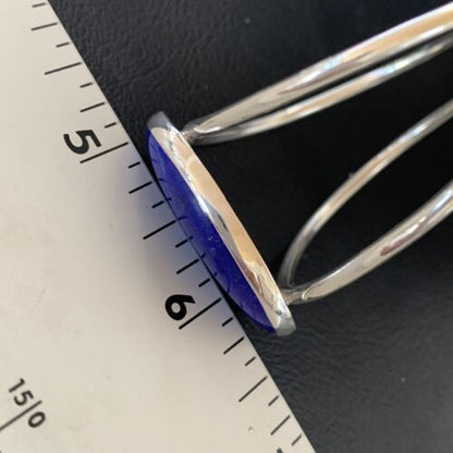 Minimalist Women's Blue Lapis Lazuli Cuff Wire Bracelet | Sterling Silver | 12873