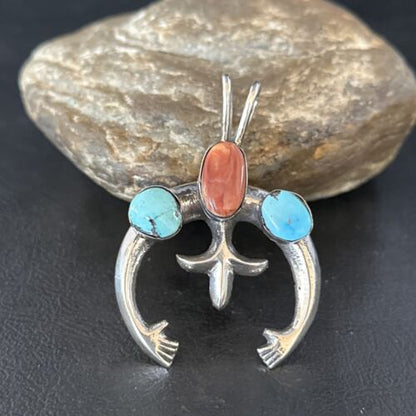 Navajo Sterling Silver Blue Turquoise Purple Spiny Oyster Naja Pendant | Authentic Native American Handmade | 14678