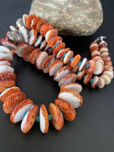Navajo Spiny Oyster Turquoise Necklace | Sterling Silver | Graduated 22" | Authentic Native American | 10643 - Masha USA