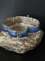 Native American Women's Blue Opal Lapis Inlay Link Bracelet | 7" | Sterling Silver | 14272