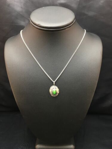Navajo Green Turquoise Pendant Necklace | Sterling Silver | Native American Handmade | 19" | 8956