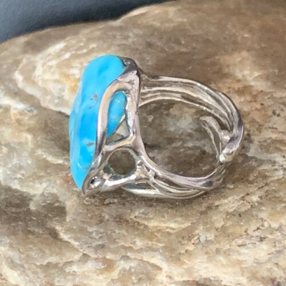 Navajo Blue Kingman Turquoise Ring | Sterling Silver | Sz 8 | Authentic Native American Handmade | 13542