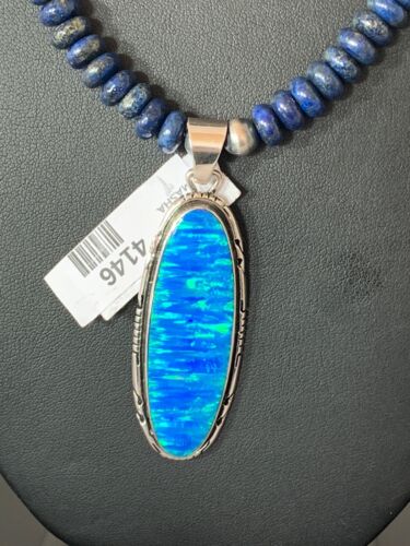 Navajo Pearls Opal Pendant with Blue Lapis & Turquoise | Sterling Silver Necklace | Authentic Native American Handmade | 4146