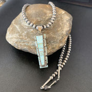 Navajo White Opal Inlay Pendant | Sterling Silver | 2" | Authentic Native American Handmade | 10917