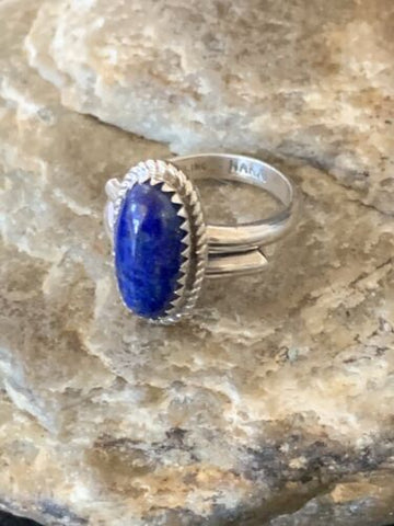 Women's Adjustable Native Navajo Lapis Lazuli Sterling Silver Ring Size 5 12450