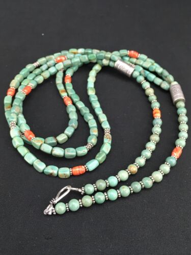 Navajo Green Royston Turquoise Spiny Oyster Necklace | Sterling Silver | 3-Strand 26" | 1140