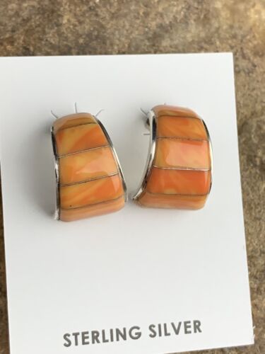 Navajo Orange Spiny Oyster Earrings | Sterling Silver | Authentic Native American Handmade | 190