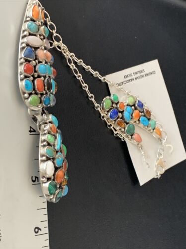 Navajo Multi-Color Turquoise Spiny Necklace & Earring Set | Sterling Silver | 2105